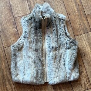 Faux Fur Vest in Gray and Tan
